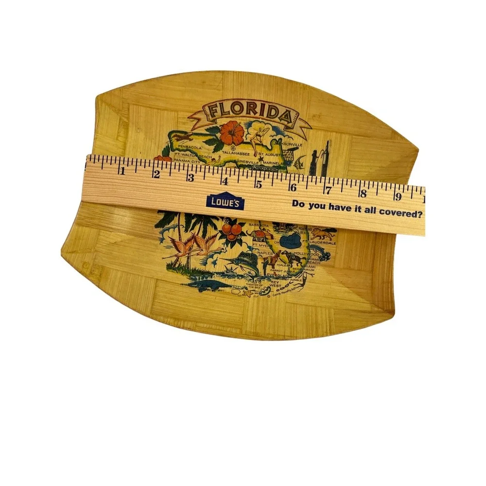 Vintage Florida State Bamboo Map Bowl